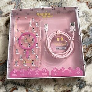 Pink Phone Case with Charging Cable and Grip